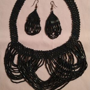UNIQUE HANDMADE BEADED DROP LOOP NECKLACE & EARRING SET